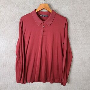 Robert Barakett Shirt Mens XL Red Burgundy Pima Cotton Polo Long Sleeve Casual
